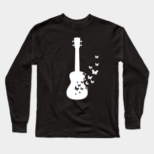 Ukulele Silhouette Turning Into Butterflies Long Sleeve T-Shirt